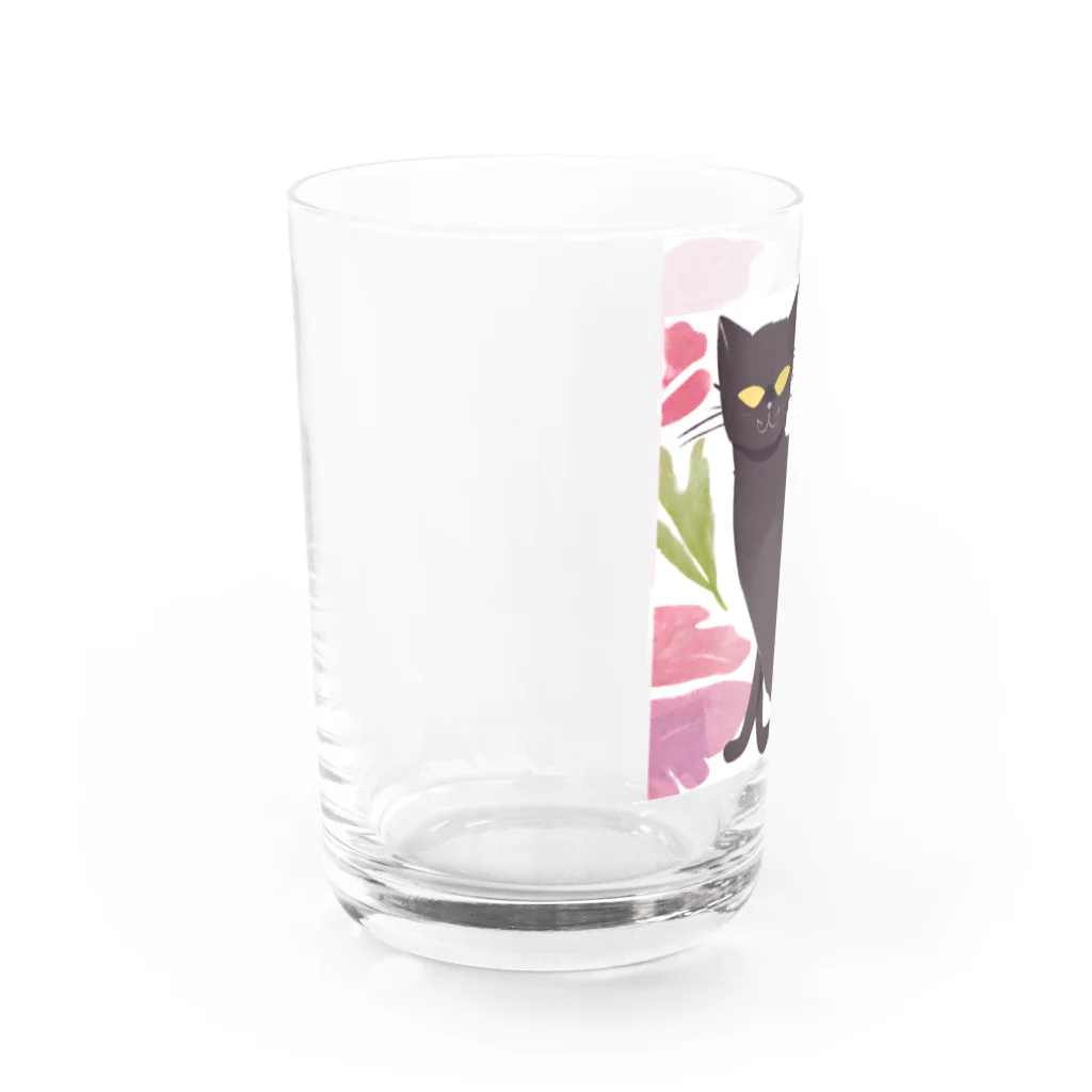 Goods Morning【赤い屋根のおうち】の都会黒猫ちゃん花に囲まれ上機嫌 Water Glass :left