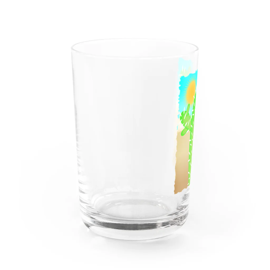 ファンシーTシャツ屋の砂漠の太陽とサボテン Water Glass :left