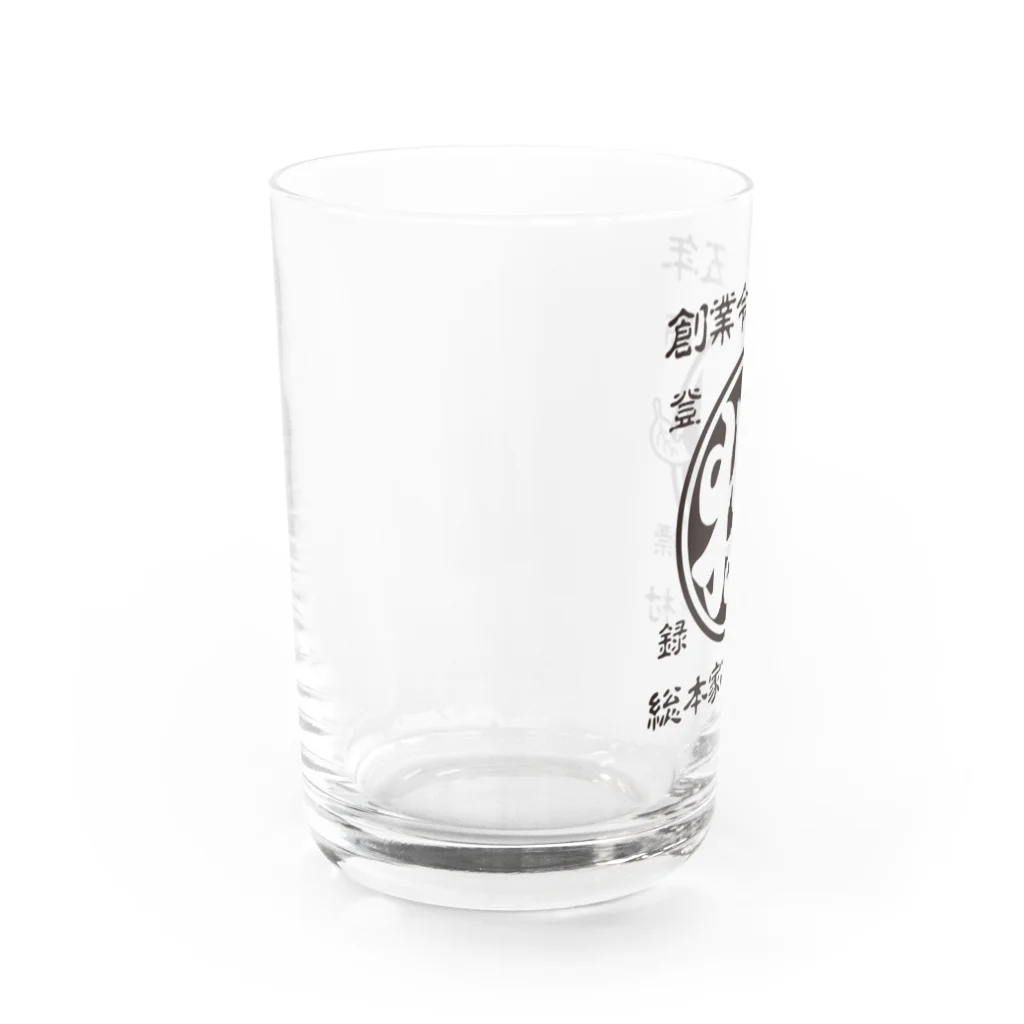 有限会社サイエンスファクトリーの総本家たぬき村 公式ロゴ(抜き文字) black ver. Water Glass :left