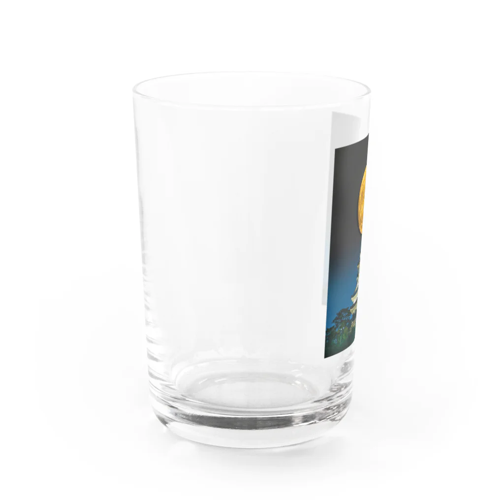 赤い鳥居の満月と岐阜城 Water Glass :left