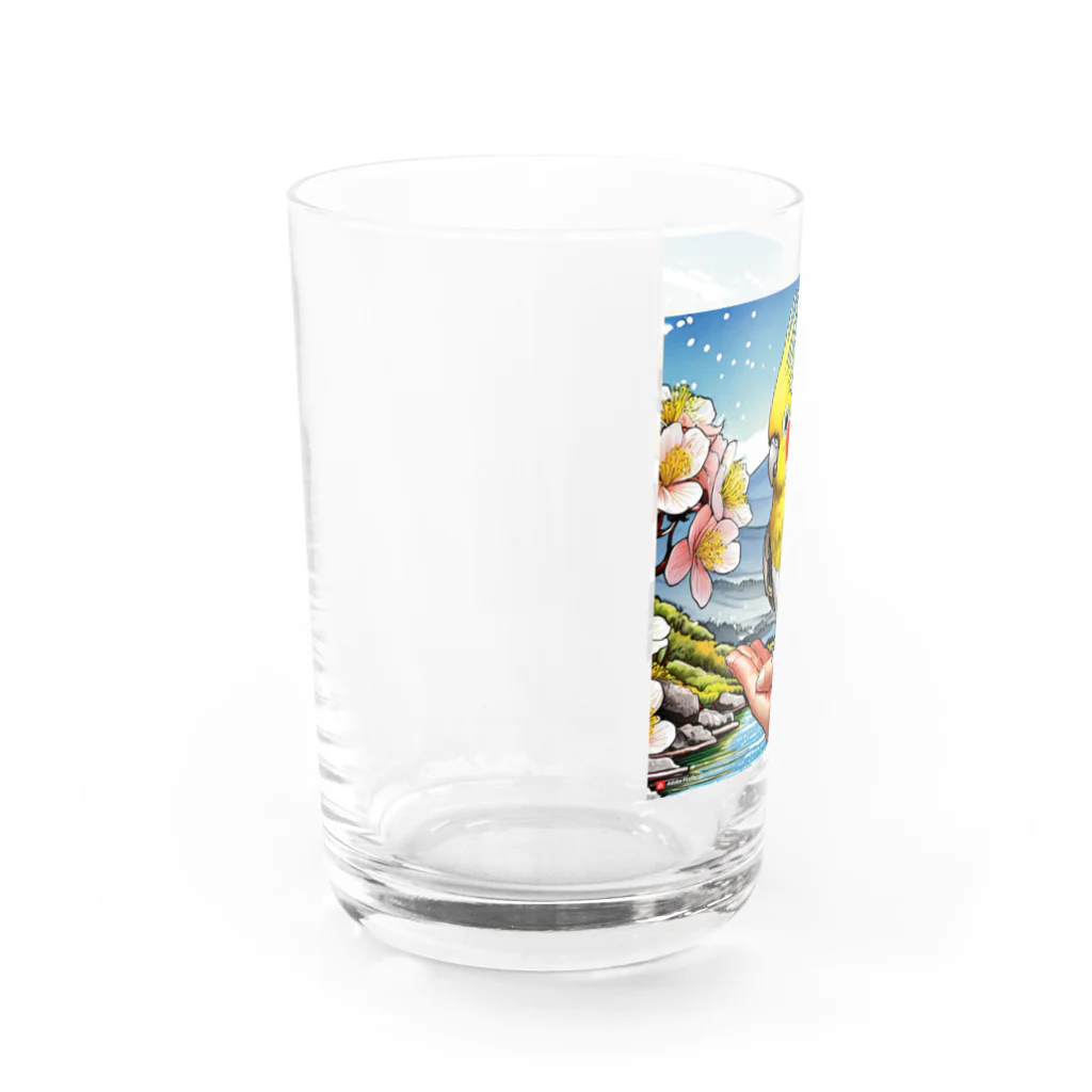 Paonのズーのオカメインコと山景色 Water Glass :left