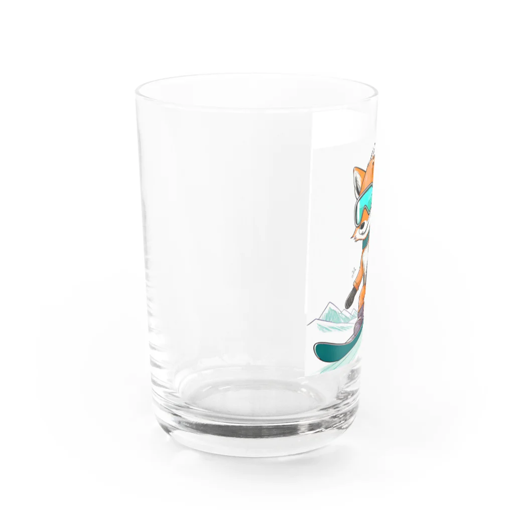 まるアニマル　のスノーボード　キツネ Water Glass :left