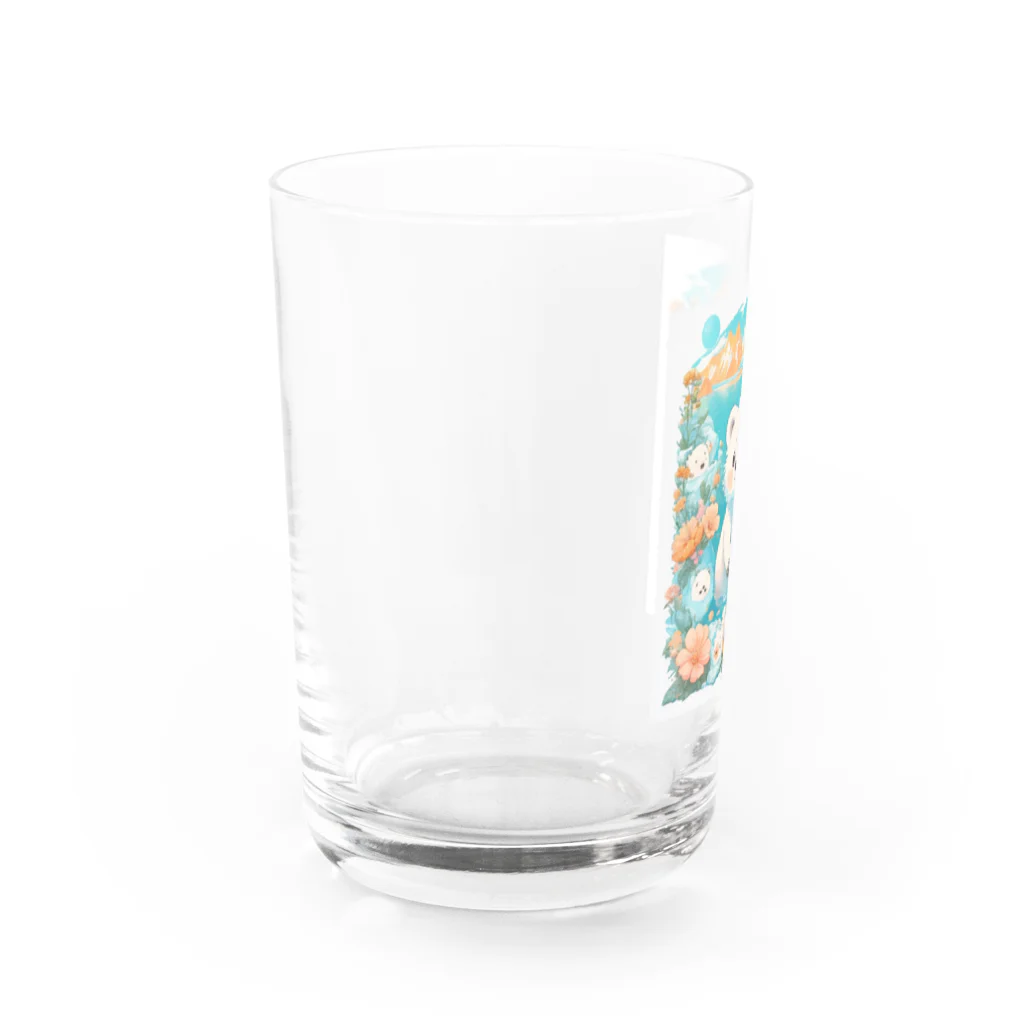 りんりんの可愛いシロクマちゃんショップ　かわいいよ！の白くてふわふわのシロクマちゃんと花々 Water Glass :left