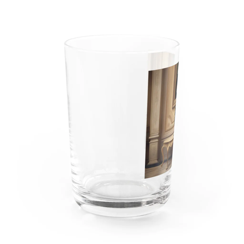 pinoko4143の絵画をバックにたたずむ黒猫 Water Glass :left