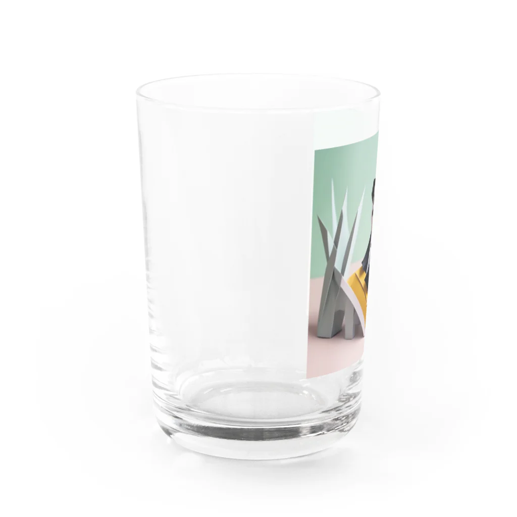 gigaグッズの滑り台で遊ぶ折り紙パンダ Water Glass :left