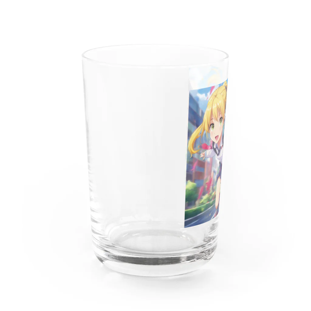 アニメ好きの野生味溢れる店J JK専門店の元気はつらつな、金髪ポニーテールJK Water Glass :left