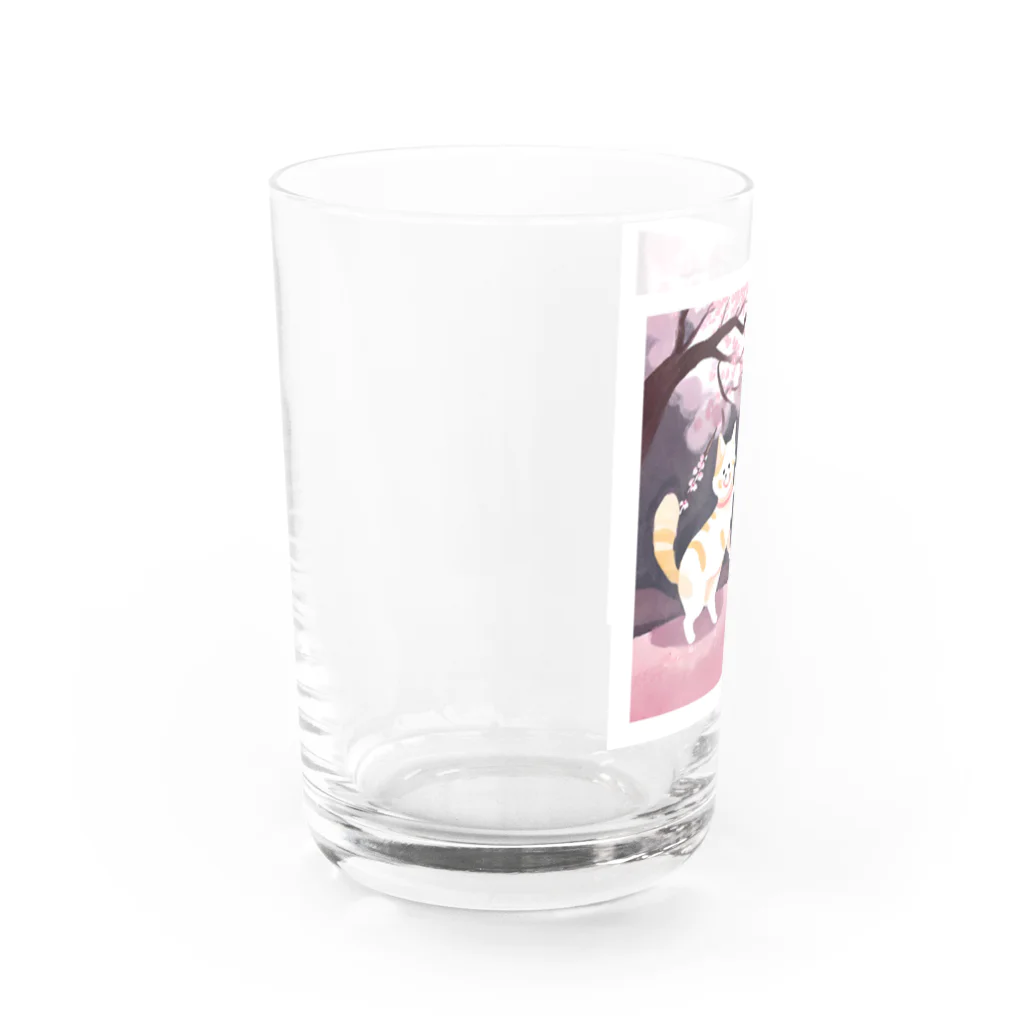 Shironekokuuの桜で遊ぶ犬と猫 Water Glass :left