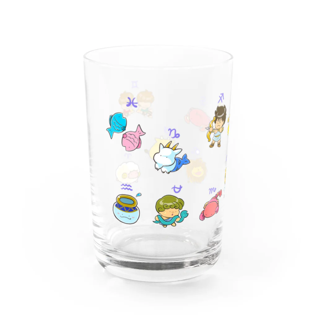 もふもふ堂のギリシャ神話好きへ！、かわいい１２（１３）星座のデザイン Water Glass :left