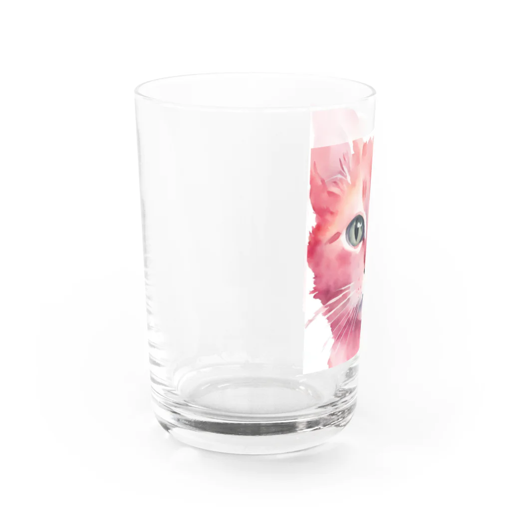 キャツアイのピンクの猫ちゃんやで Water Glass :left