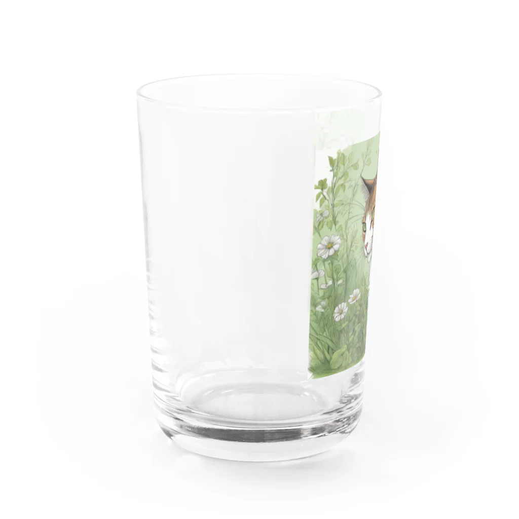 にゃんこーねこの草の中の猫 Water Glass :left