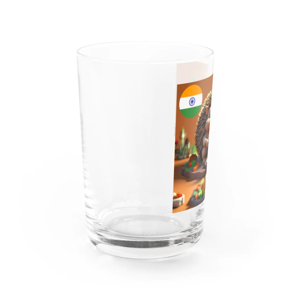 AYA_KARDASHIANのインドでチキンティッカマサラを食べているハリネズミ Water Glass :left