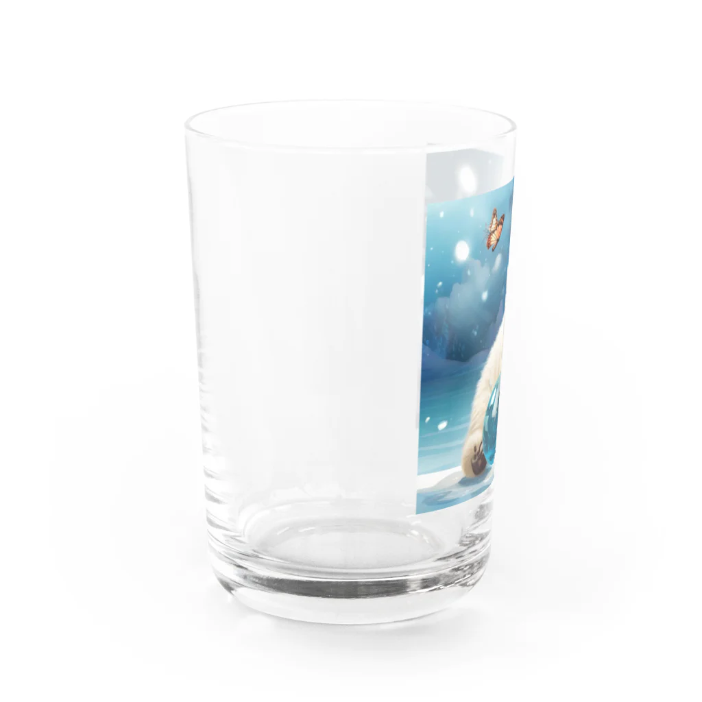 りんりんの可愛いシロクマちゃんショップ　かわいいよ！のボールを守っている白熊 Water Glass :left