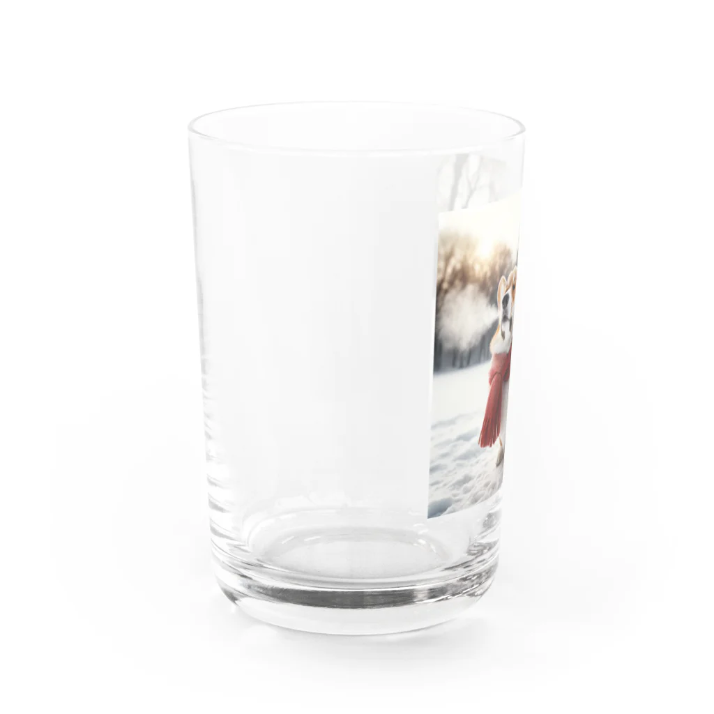 Colorful Canvasの寒さに耐えるコーギー Water Glass :left