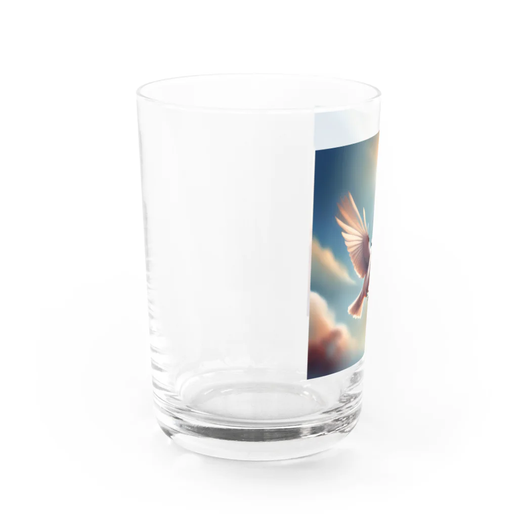 rokochanの明るい 天空で 自由に 飛ぶ 白い モズ Water Glass :left