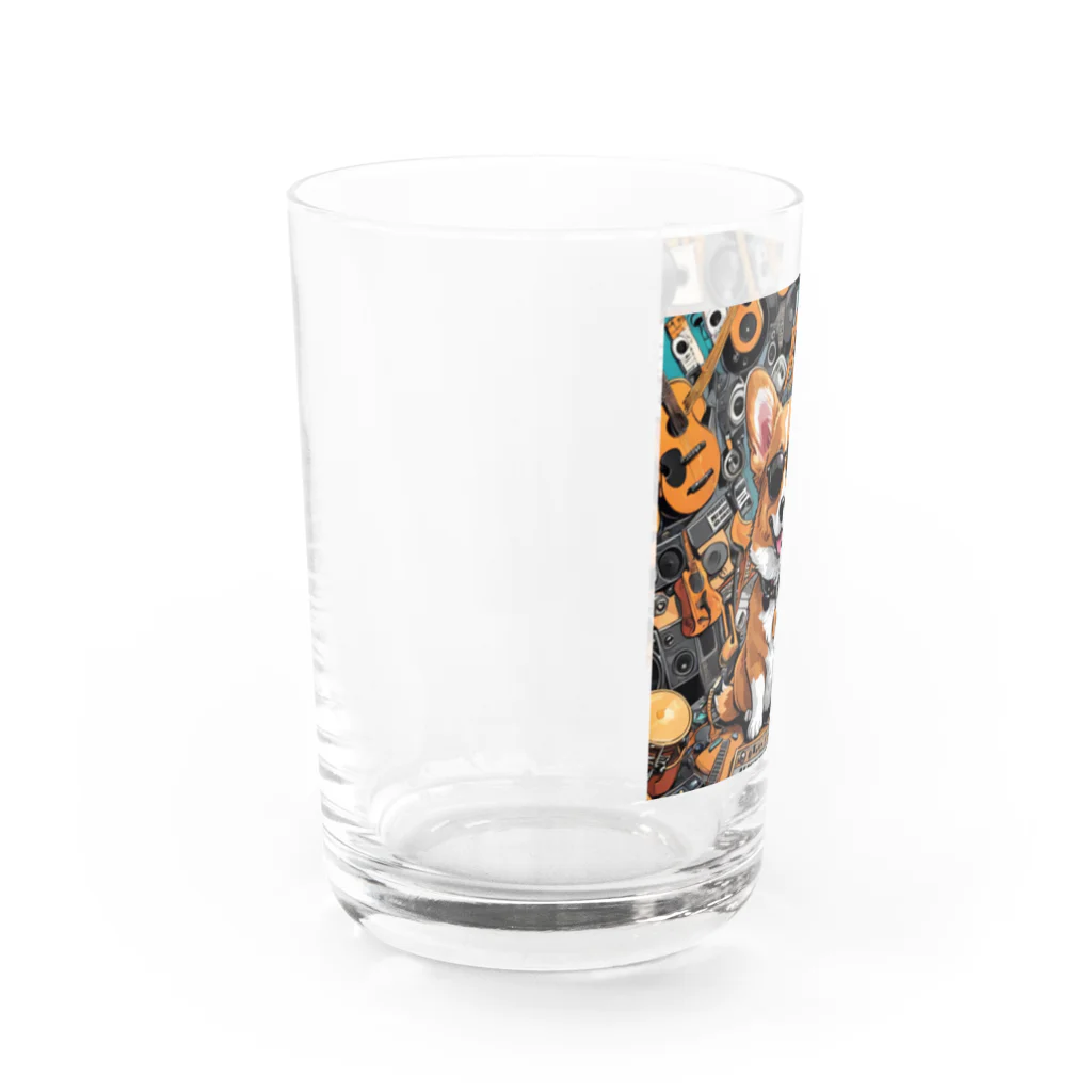 アニマルアーティファクトの楽器に囲まれているコーギー Water Glass :left