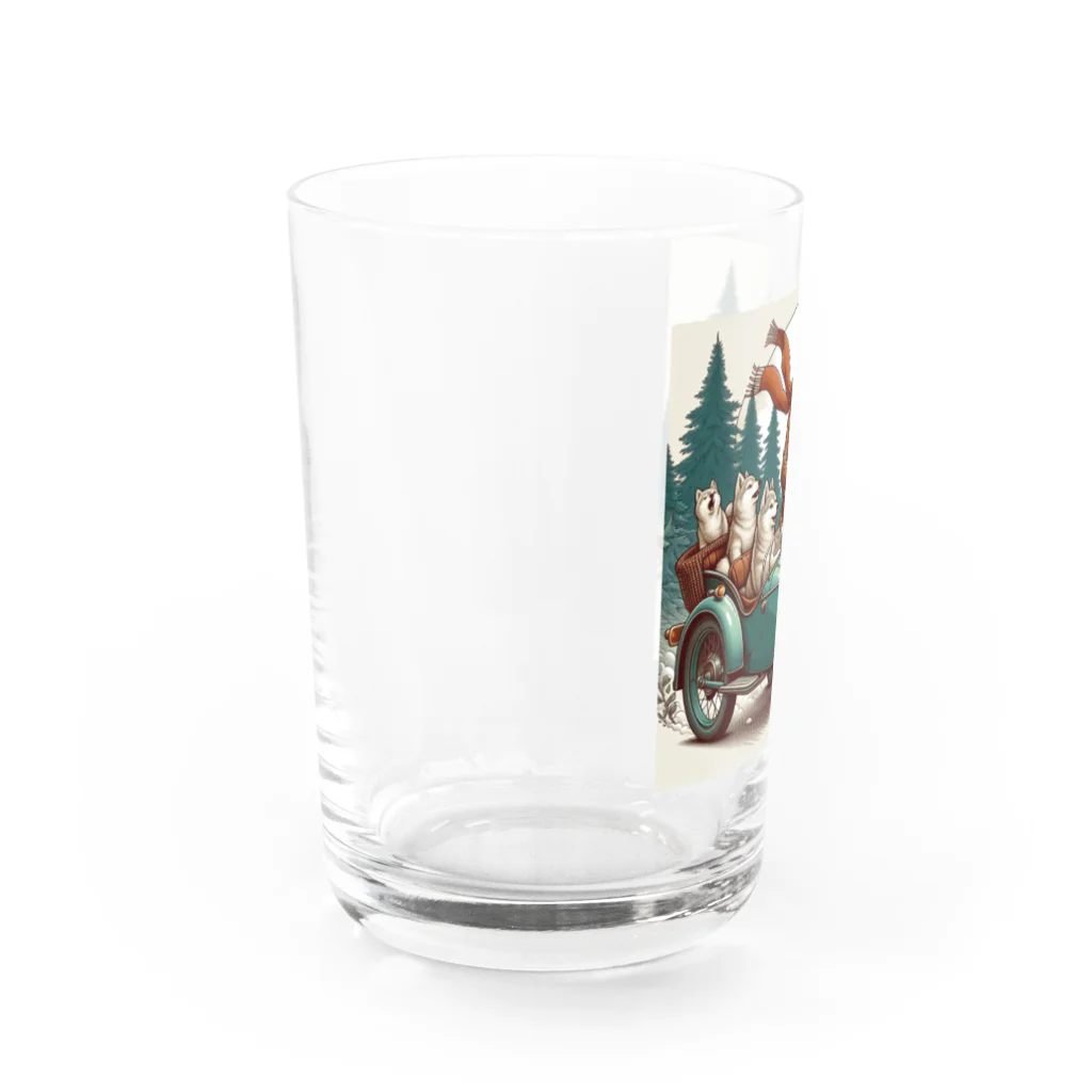 シマのバイクに乗る狼の親子 Water Glass :left