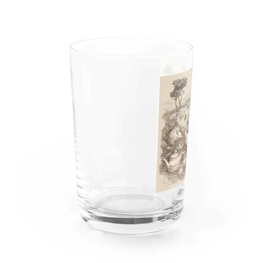 レトロゲームイラストの西洋風動物達のお茶会 Water Glass :left