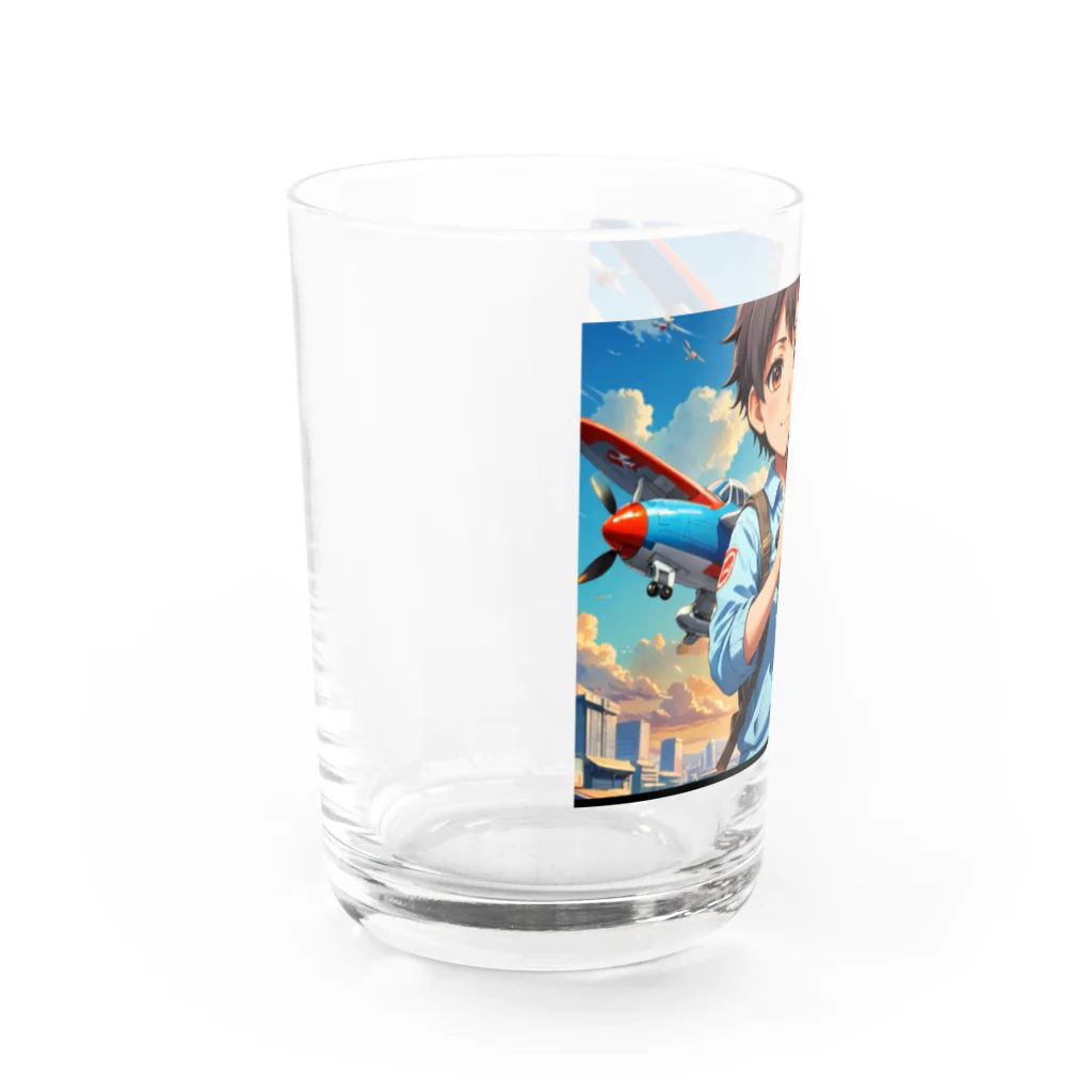 YUIMUNI-ユイム二の空を駆けるかっこいい飛行機模型を手にした子供 Water Glass :left