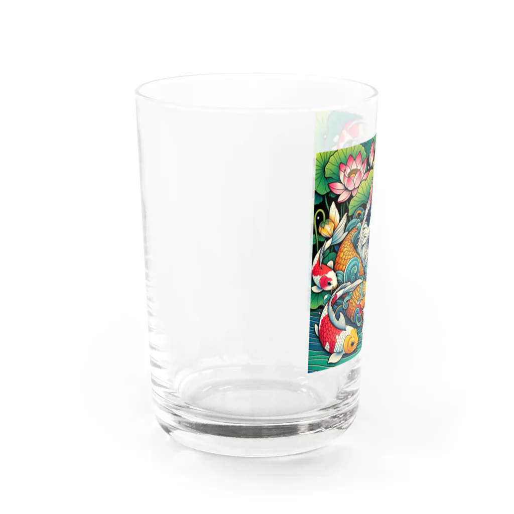EMAKIの和紋様 x 猫　錦鯉と遊ぶ猫 Water Glass :left