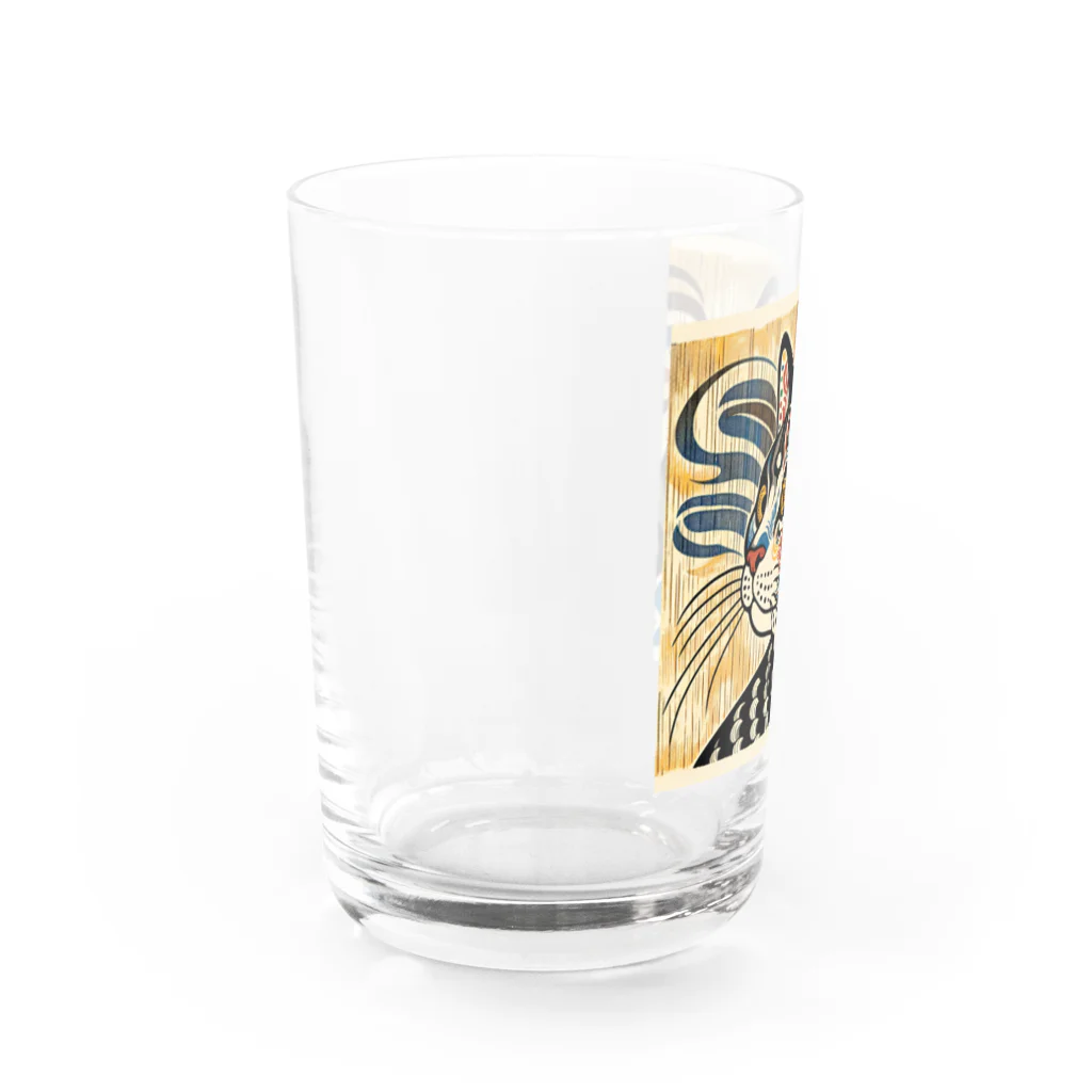 chaochao0701の浮世絵風　猫（顔）"Ukiyo-e Style Cat (Face)"  "浮世绘风格的猫（脸）" Water Glass :left