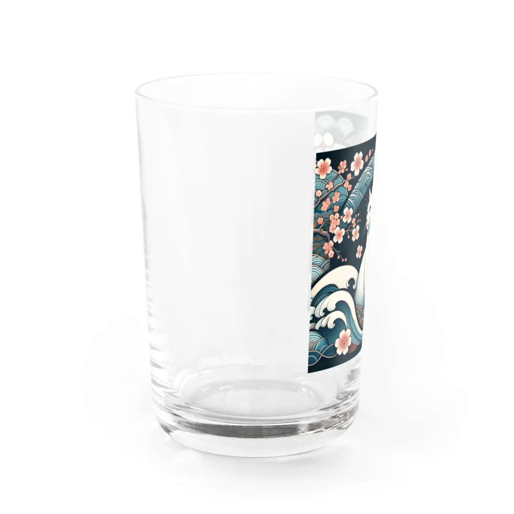 EMAKIの和紋様 x 猫　鯉と桜と波 Water Glass :left