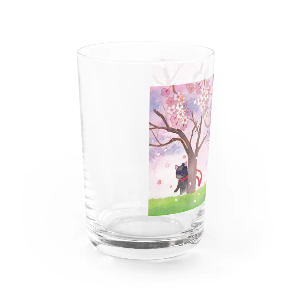 chirosukemaronの花見を楽しむ子犬マン（…と怪盗黒猫） Water Glass :left