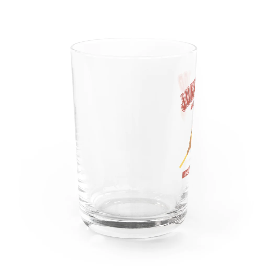 メシテロタイプ（飯テロTシャツブランド）のアメリカンドック（カレッジ風イラスト） Water Glass :left