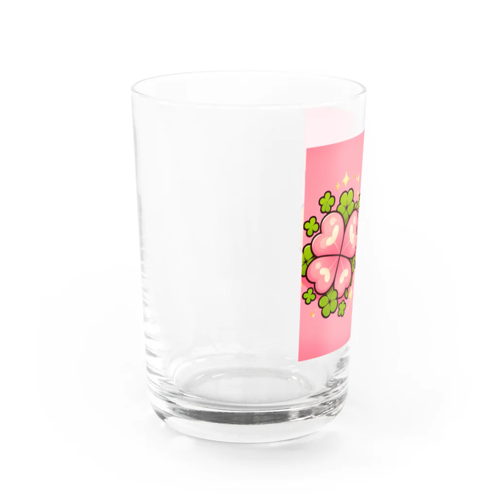 金運上昇金のリンゴの恋愛運アップの金のリンゴとピンクのクローバー Water Glass :left