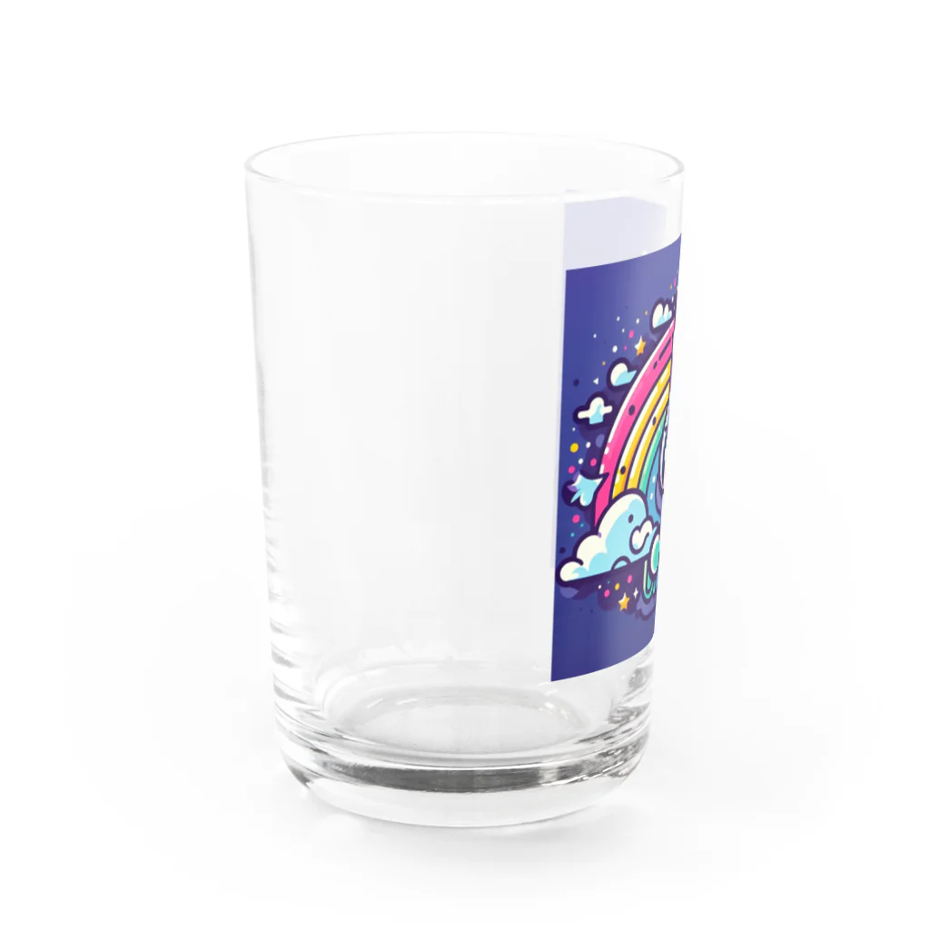 🌈七色の世界🌈の宇宙の夜空に輝く虹と音符 Water Glass :left