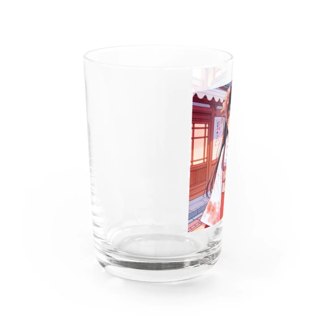 Cartoonのかわいい巫女さん Water Glass :left