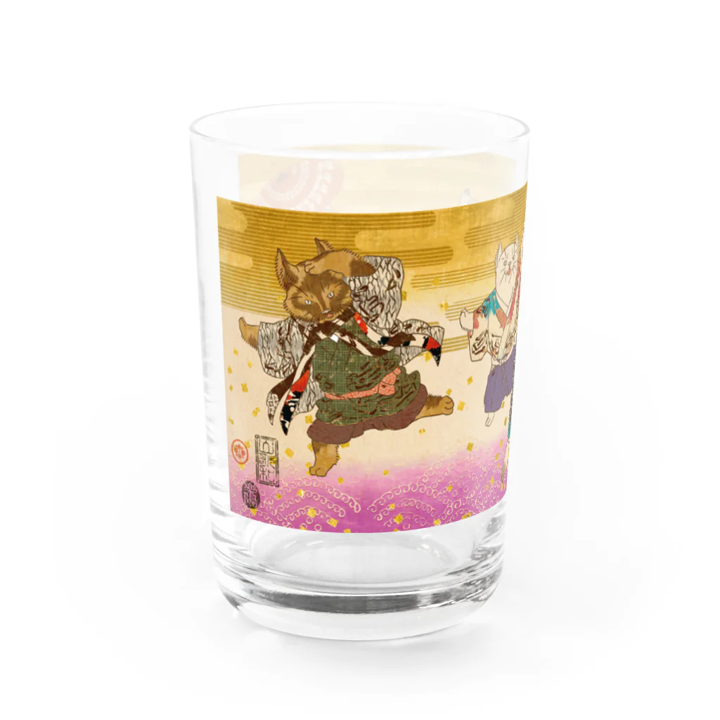 山歌和樂陽 浮世絵　Yamakawa Rakuyou UKIYOEの猫浮世絵シリーズ　猫一座 Water Glass :left