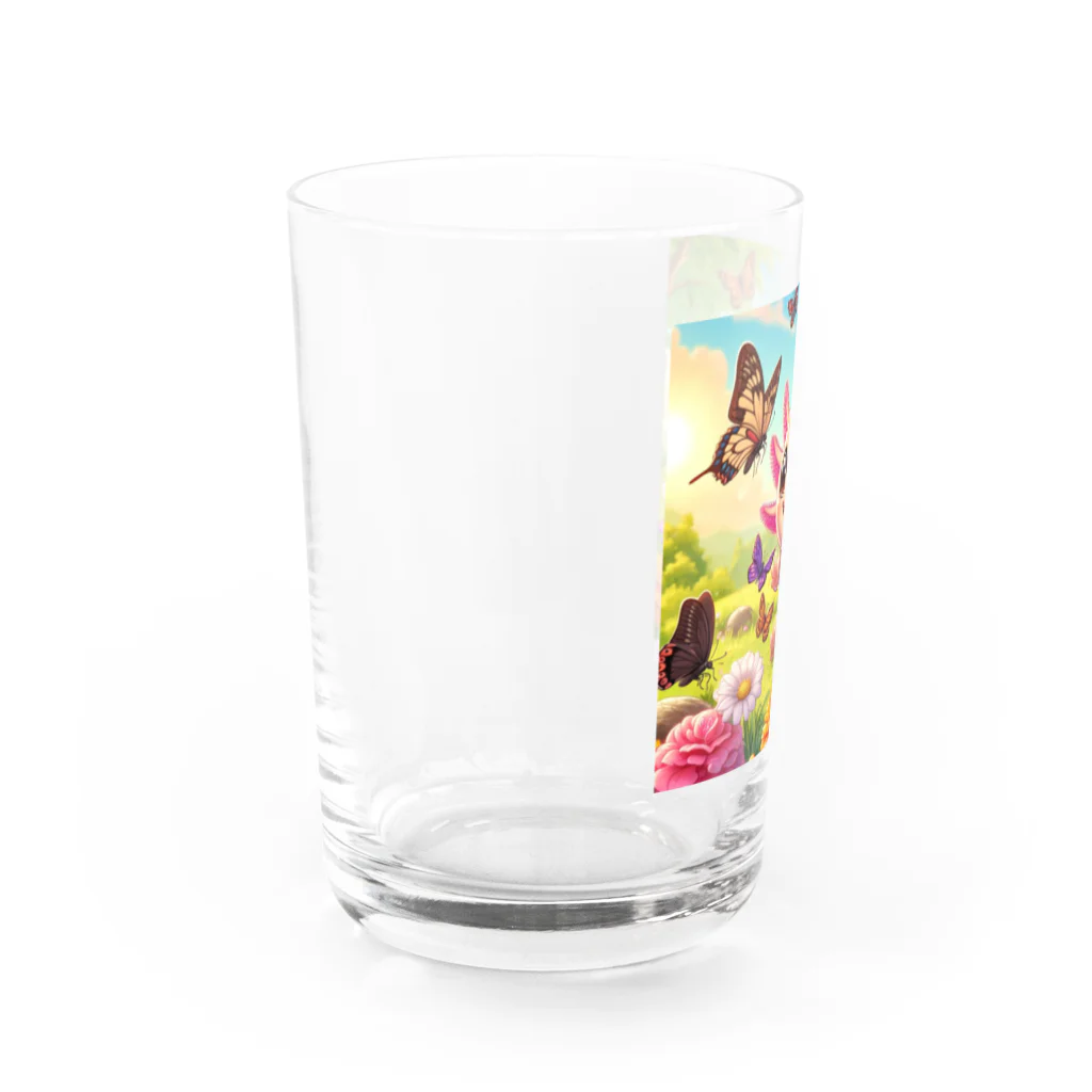 adjustの蝶々と一緒に遊んでいるかわいいウーパールーパー Water Glass :left