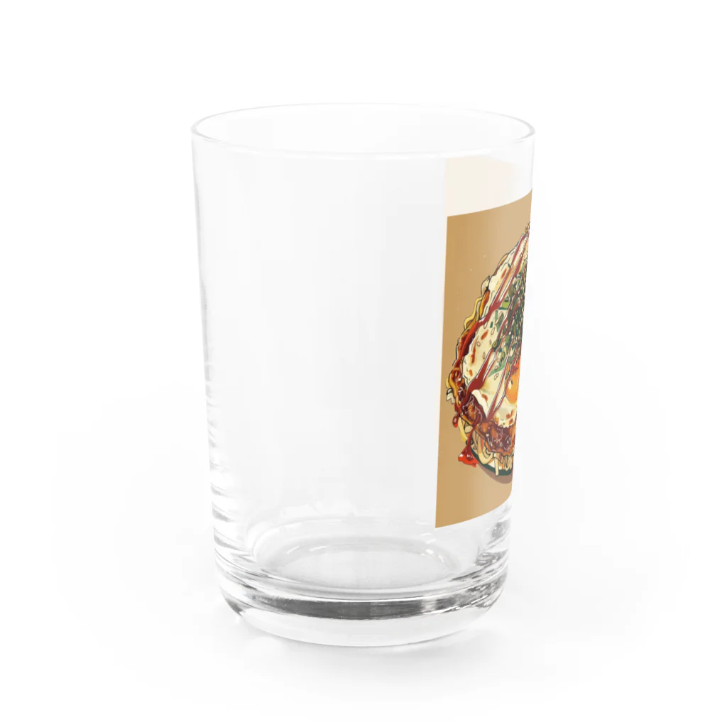 AQUAMETAVERSEの目玉焼きを乗せたお好みモダン焼き　kouchan 1616 Water Glass :left