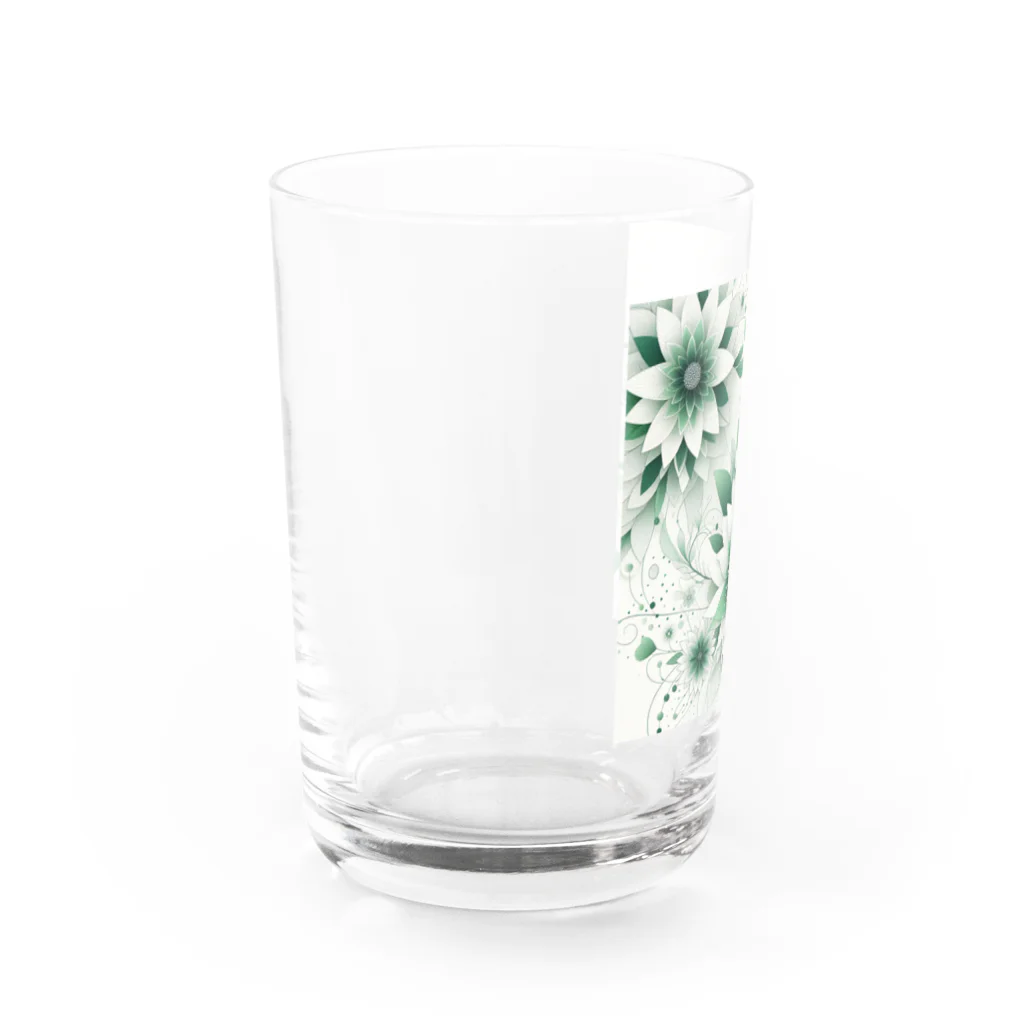 アミュペンの数学的なデザインを持つ緑と白の花 Water Glass :left