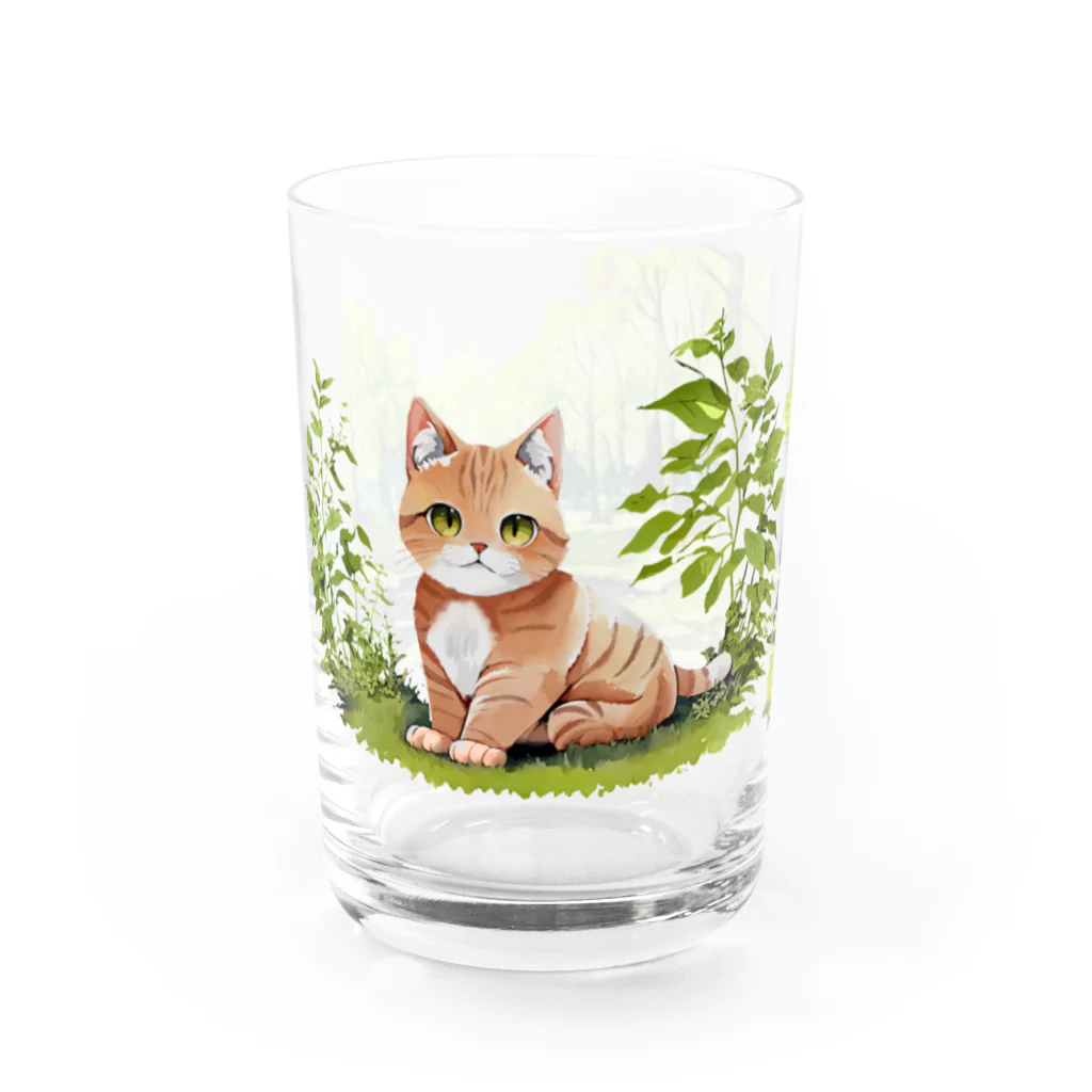 猫との風景の茶トラと森グラス Water Glass :left