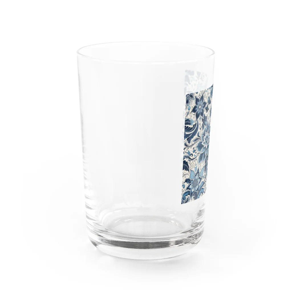 使いやすいデザインがいいね！のお花のバティック柄 ブルー Water Glass :left