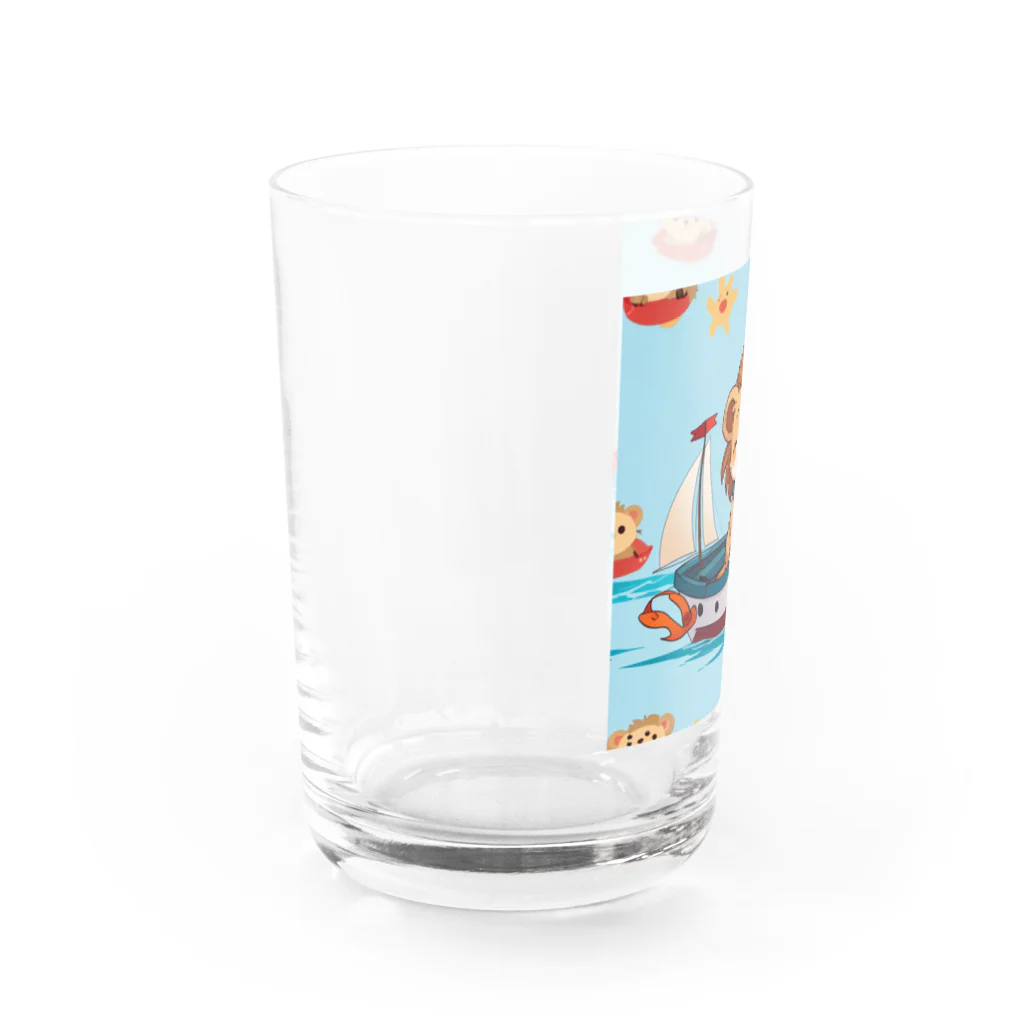 ganeshaのおもちゃのヨットに乗ってかわいいライオンに出会おう Water Glass :left