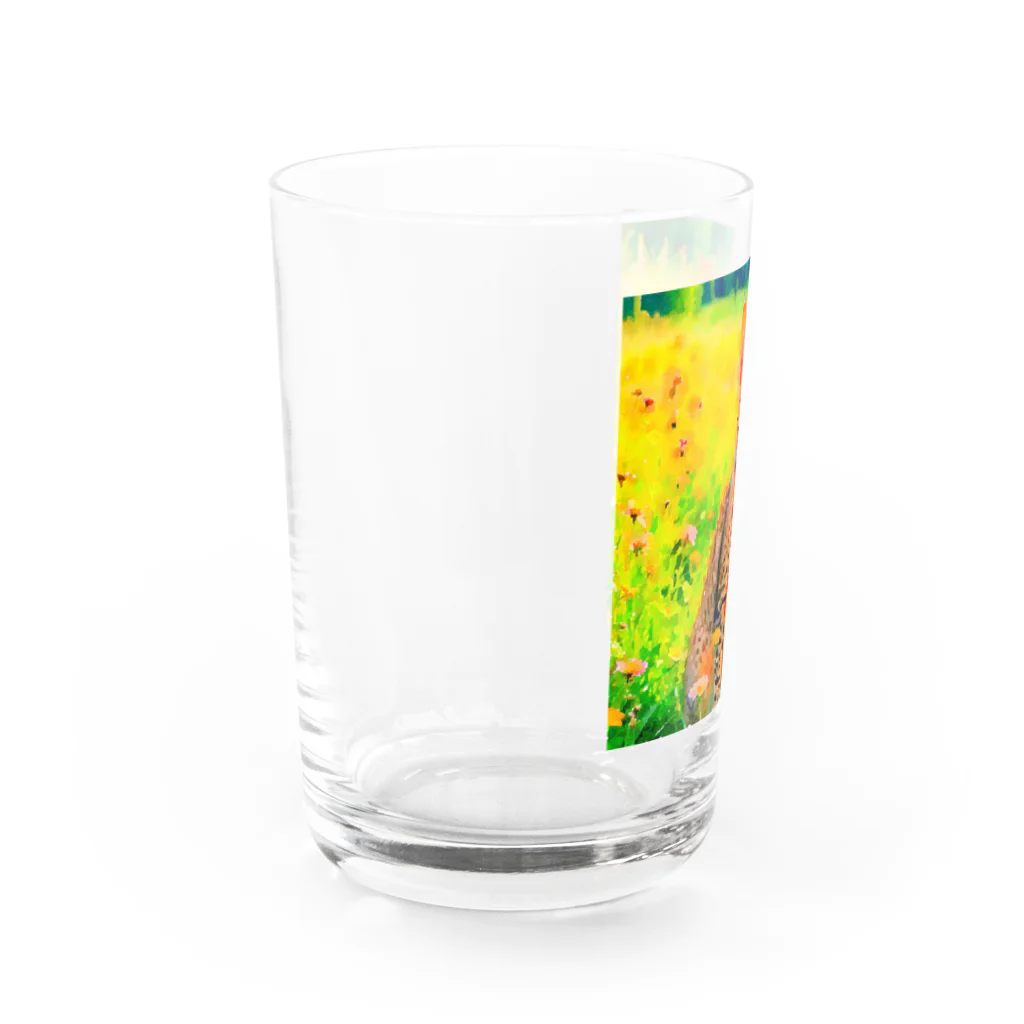 猫好きの谷の猫の水彩画/花畑のオシキャットねこのイラスト/キジトラネコ Water Glass :left