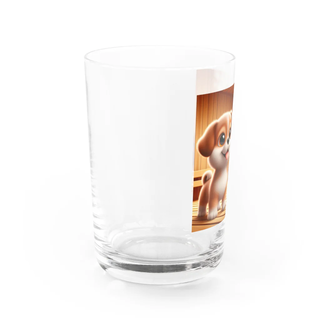 サウナーグッズショップの可愛い子犬がサウナでととのう Water Glass :left