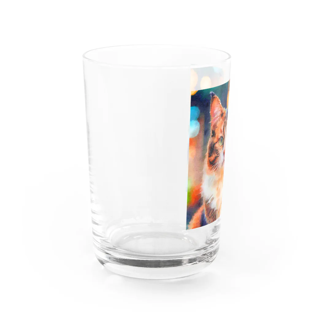 猫好きの谷の猫の水彩画/キジトラねこのイラスト グラス左面