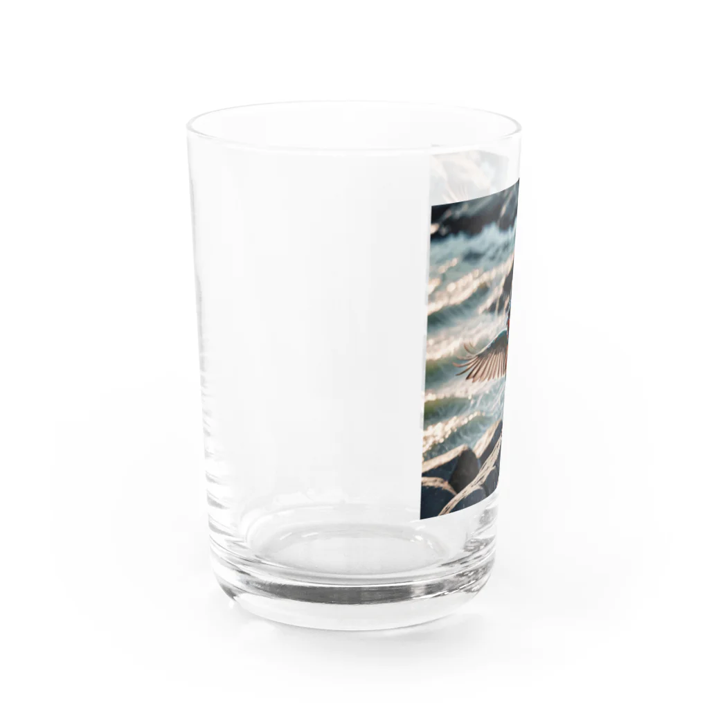 snow-birdの波打ち際で羽ばたく色鮮やかな鳥 Water Glass :left