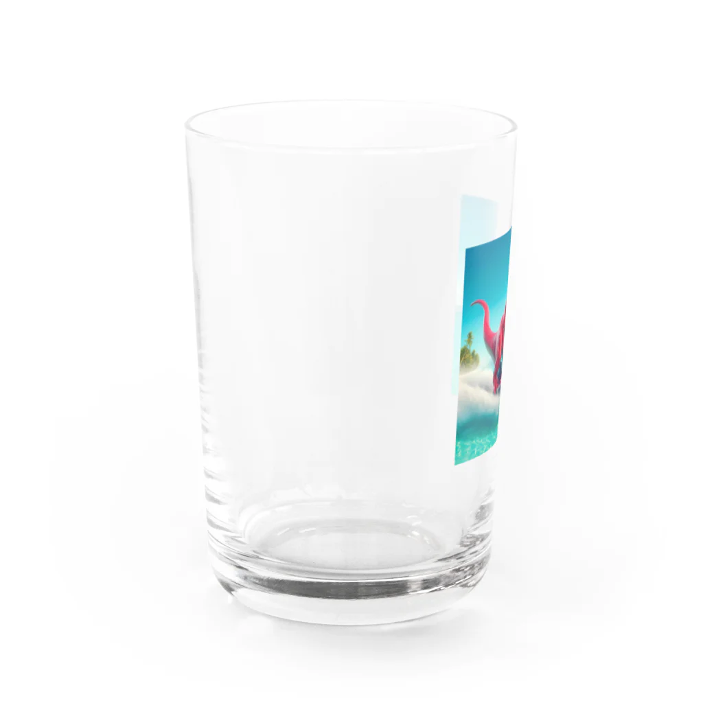 DINO-studioのジェットスキーを楽しむ赤ティラノ Water Glass :left