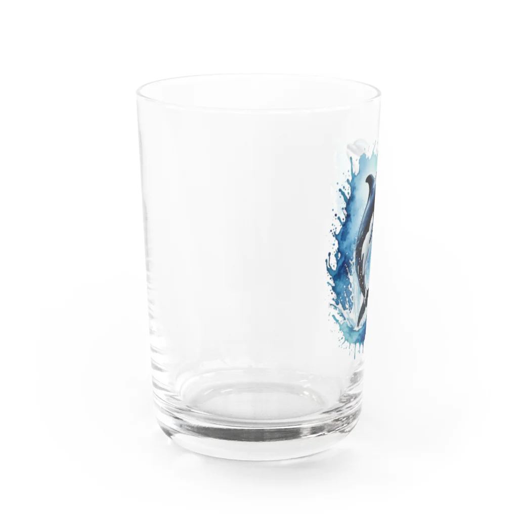 アニマル四字熟語の水彩画で描かれたシャチ　ジャンプする Water Glass :left