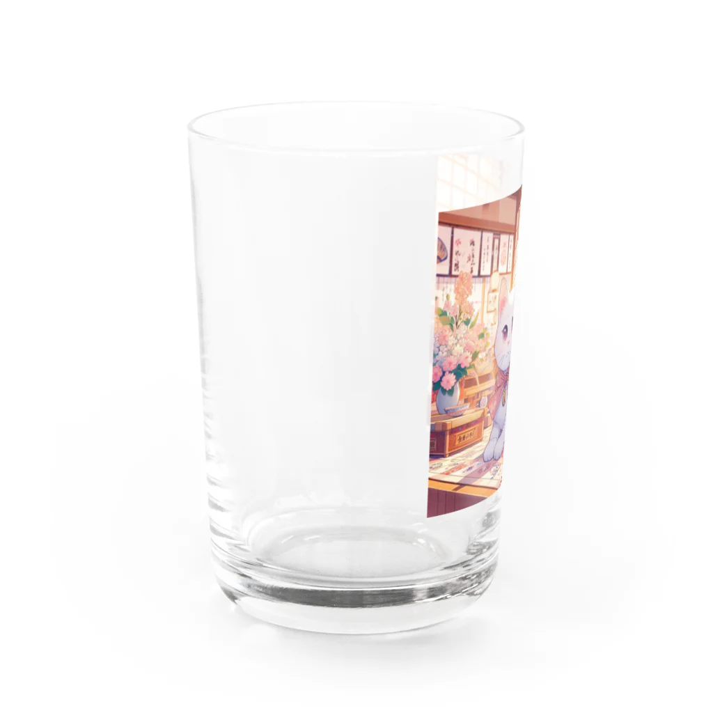 Yukari3977のリボンをつけた白猫ちゃん Water Glass :left