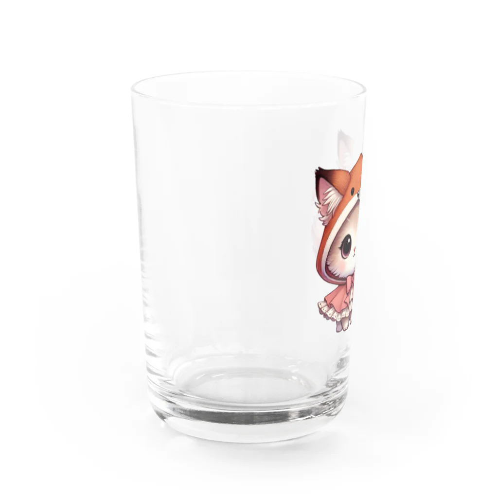 Snow-peaceの可愛いキツネのフードをかぶった子猫のイラスト Water Glass :left