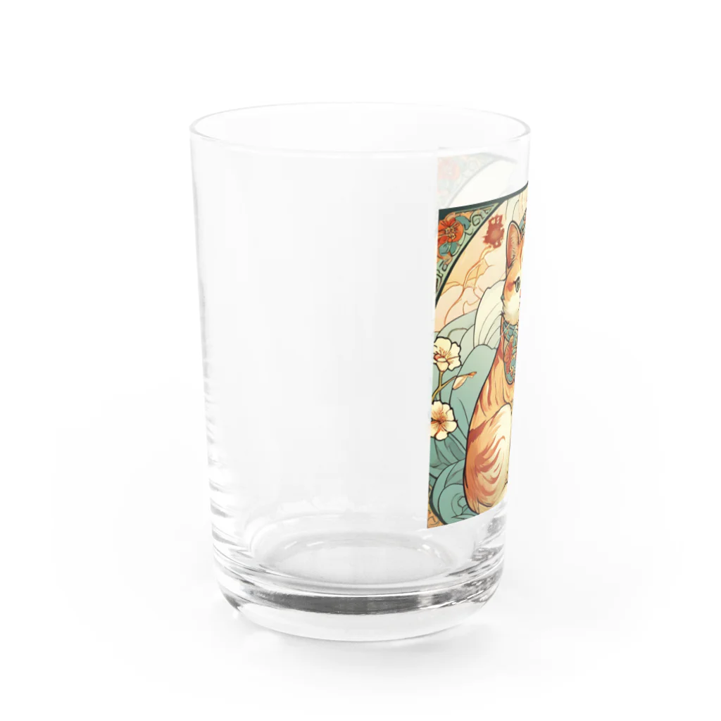 ゆまちゃんの開運雑貨屋さんのお客様を招く左手招き猫ミュシャ風 Water Glass :left