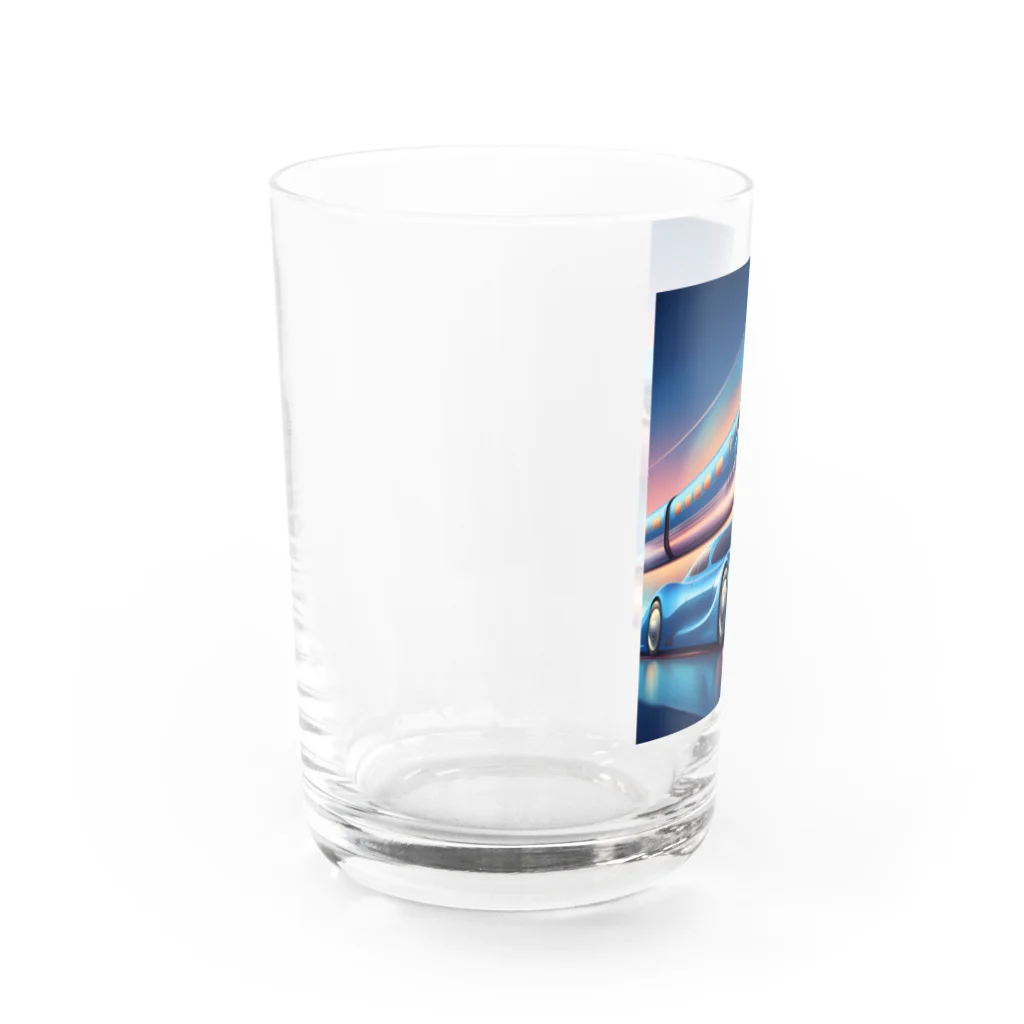 ro kuの青い車と新幹線 Water Glass :left