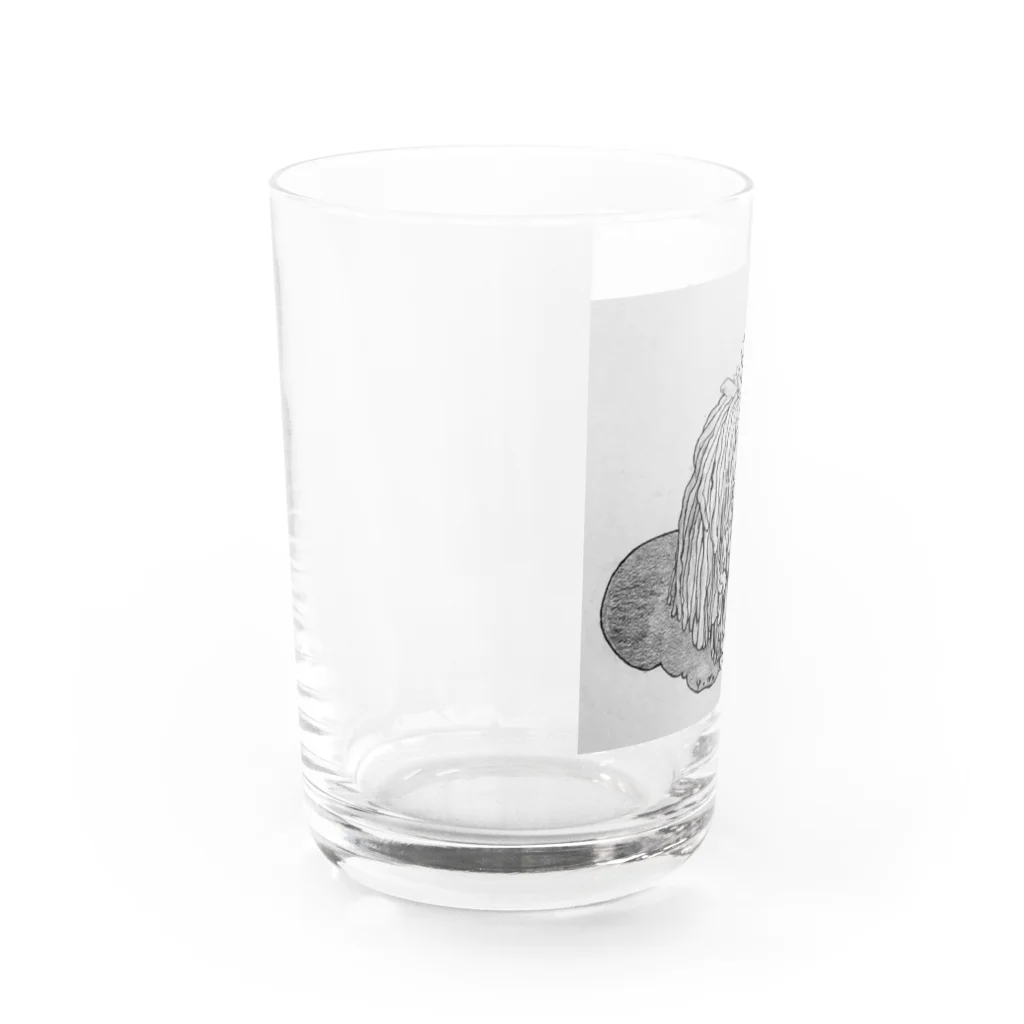 光平洋子のかしこいプーリー犬が振り向いた。puli illustration  Water Glass :left