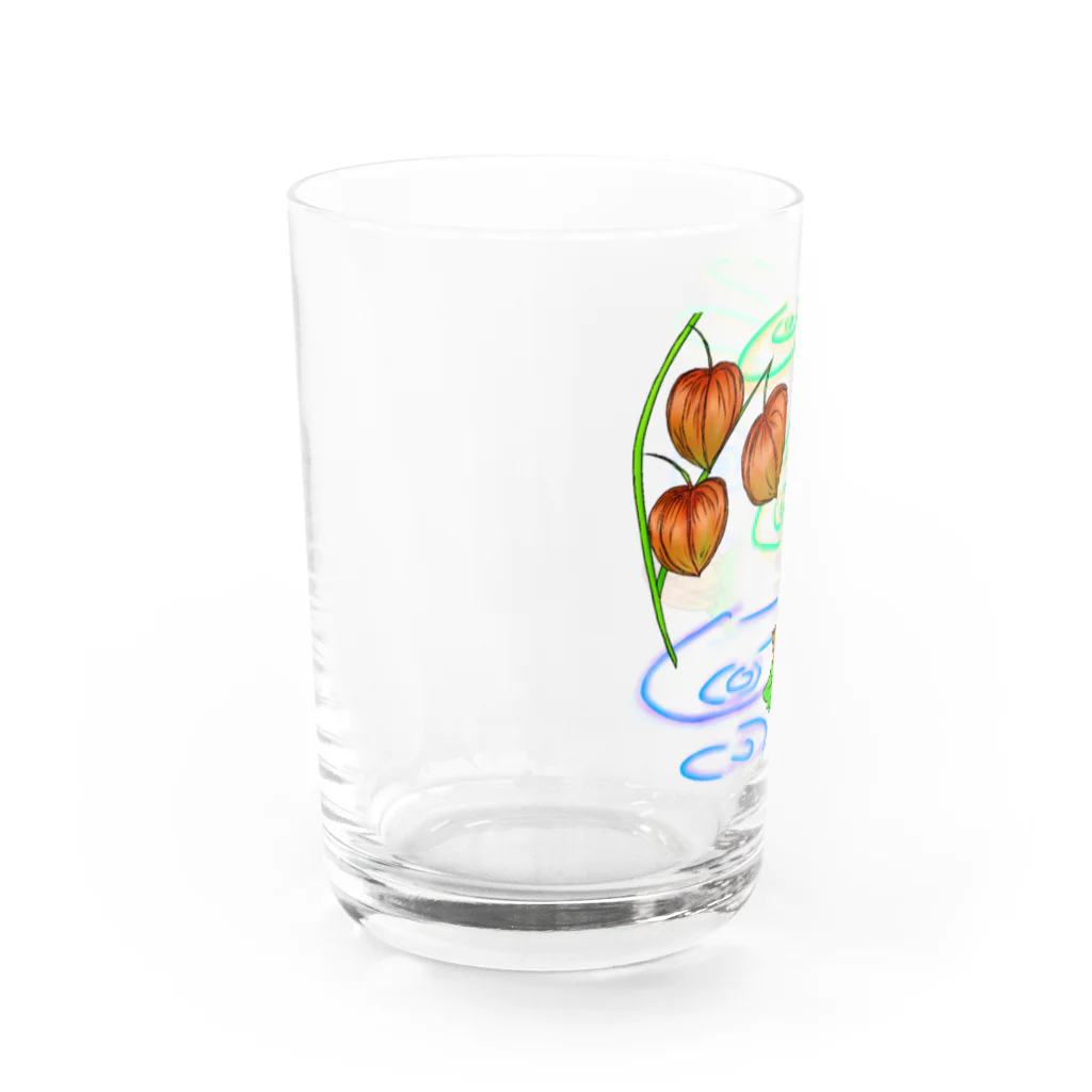 Lily bird（リリーバード）の枝つきホオズキ 水紋（和柄）その2 グラス左面