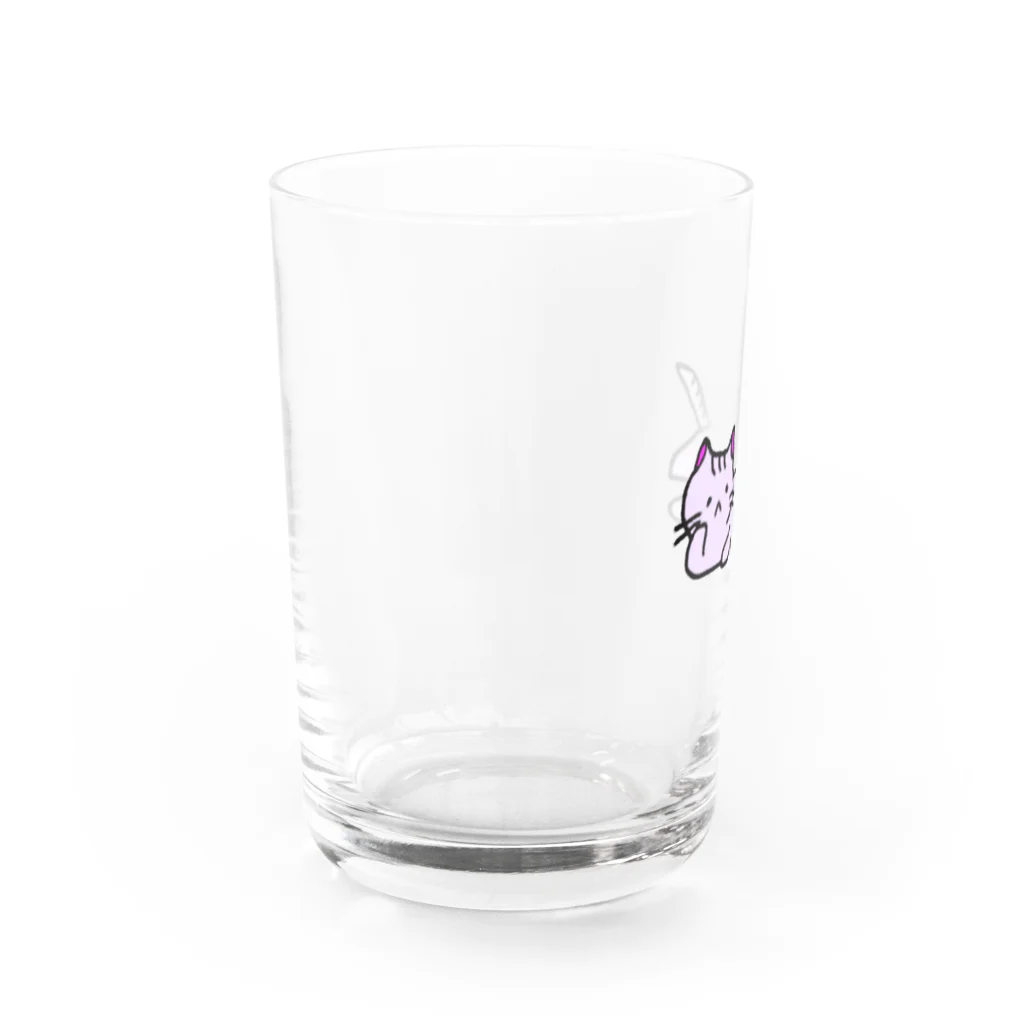 おもち屋さんのごろごろねこ（紫） Water Glass :left